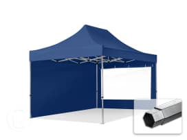 3x4,5m gazebo pieghevole PES con laterali (finestre panoramiche), PROFESSIONAL alluminio, blu scuro 3x4,5m gazebo pieghevole PES con laterali (finestre panoramiche), PROFESSIONAL alluminio, blu scuro