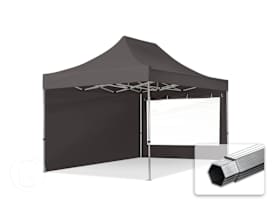 3x4,5m gazebo pieghevole PES con laterali (finestre panoramiche), PROFESSIONAL alluminio, grigio scuro 3x4,5m gazebo pieghevole PES con laterali (finestre panoramiche), PROFESSIONAL alluminio, grigio scuro