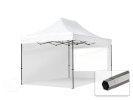 3x4,5m gazebo pieghevole con laterali (finestre panoramiche), PREMIUM acciaio, bianco 3x4,5m gazebo pieghevole con laterali (finestre panoramiche), PREMIUM acciaio, bianco