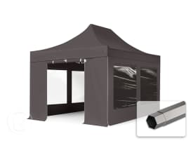 3x4,5m gazebo pieghevole con laterali (finestre panoramiche), PREMIUM acciaio, grigio scuro