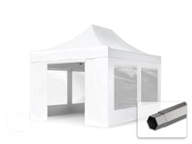 3x4,5m gazebo pieghevole con laterali (finestre panoramiche), PREMIUM acciaio, bianco 3x4,5m gazebo pieghevole con laterali (finestre panoramiche), PREMIUM acciaio, bianco
