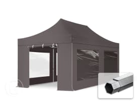 3x6m gazebo pieghevole PES con laterali (finestre panoramiche), PROFESSIONAL alluminio, grigio scuro 3x6m gazebo pieghevole PES con laterali (finestre panoramiche), PROFESSIONAL alluminio, grigio scuro