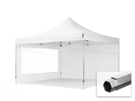 4x4m gazebo pieghevole PES con laterali (finestre panoramiche), PROFESSIONAL alluminio, bianco
