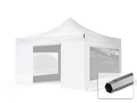 4x4 m gazebo pieghevole PVC con laterali (finestre panoramiche), PREMIUM acciaio, bianco 4x4 m gazebo pieghevole PVC con laterali (finestre panoramiche), PREMIUM acciaio, bianco