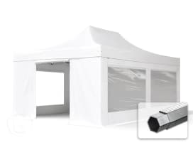 4x6m gazebo pieghevole PVC ignifugo con laterali (finestre panoramiche), PROFESSIONAL alluminio, bianco