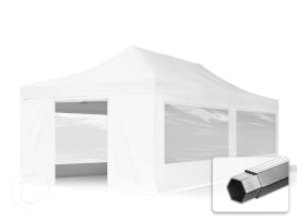 4x8m gazebo pieghevole PVC con laterali (finestre panoramiche), PROFESSIONAL alluminio, bianco
