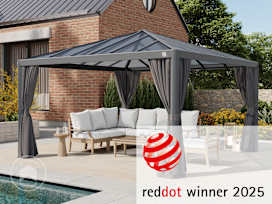 Gazebo da giardino 4x4m, Hardtop, 4 teli laterali, loft grigio