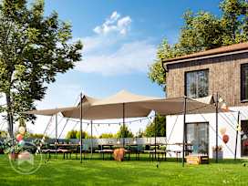 Tenda stretch 5 x 7,5 m, set di pali in acciaio incluso, color sabbia