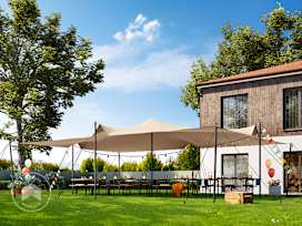 Tenda stretch 6 x 8 m, set di pali in acciaio incluso, color sabbia