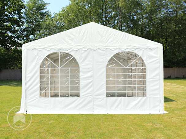 Paredes de frontão 5x2 m, PVC branco, com janelas e fecho de correr