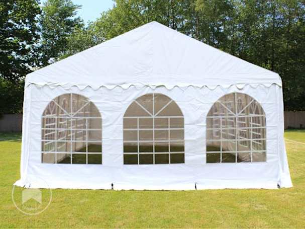 Paredes de frontão 6x2 m, PVC branco, com janelas e fecho de correr