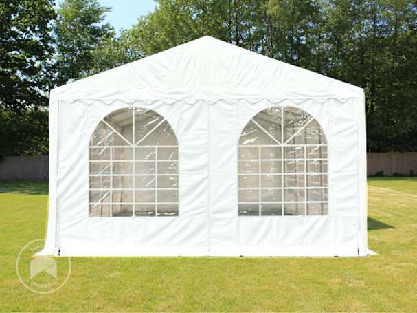 Paredes de frontão 5x2,6 m, PVC branco, com janelas e fecho de correr