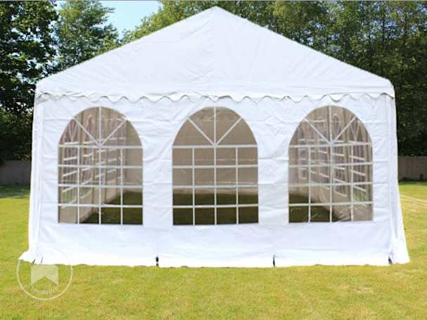 Paredes de frontão 6x2,6 m, PVC branco, com janelas e fecho de correr