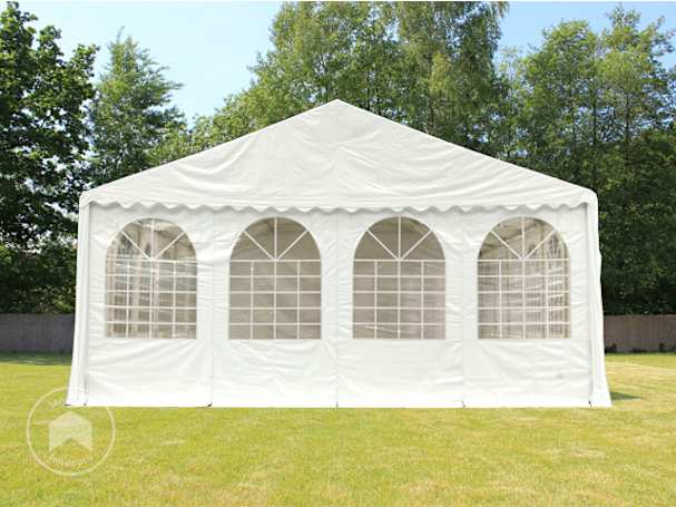 Paredes de frontão 8x3 m, PVC branco, com janelas e fecho de correr