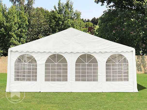 Paredes de frontão 8x2 m, PVC branco, com janelas e fecho de correr