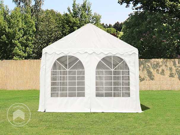 Paredes de frontão 3x2,6 m, PVC branco, com janelas e fecho de correr