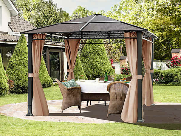3x3 m Pavilhão de jardim Hardtop, com 4 paredes laterais, Cappuccino 3x3 m Pavilhão de jardim Hardtop, com 4 paredes laterais, Cappuccino