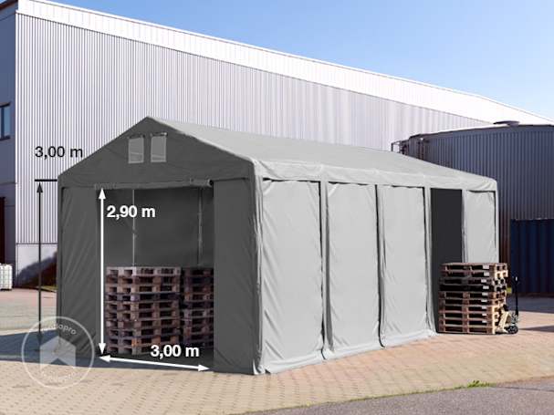 4x10m tenda de armazenamento, lona PVC, Cinzento, com estrutura de base, sem estática 4x10m tenda de armazenamento, lona PVC, Cinzento, com estrutura de base, sem estática
