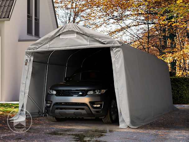 3,3x6m tenda garagem, lona PVC, Cinzento, com estática (solo de terra) 3,3x6m tenda garagem, lona PVC, Cinzento, com estática (solo de terra)