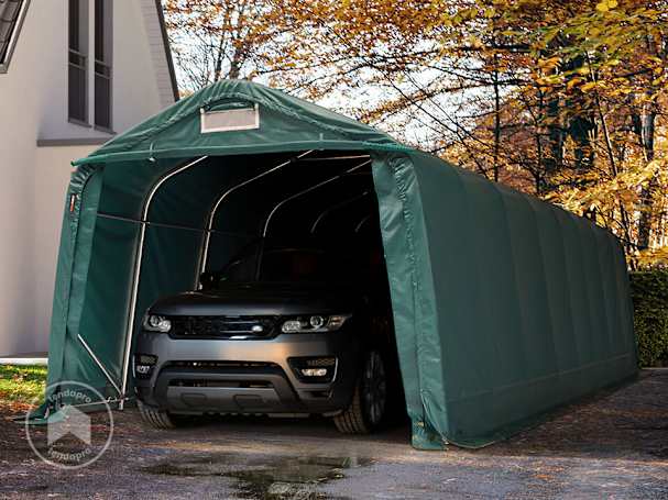 3,3x9,6m tenda garagem, lona PVC, Verde escuro, com estática (solo de betão) 3,3x9,6m tenda garagem, lona PVC, Verde escuro, com estática (solo de betão)