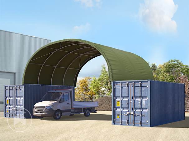 8x6 m cobertura para contentores, com lona PRIMEtex, Verde escuro, com estática 8x6 m cobertura para contentores, com lona PRIMEtex, Verde escuro, com estática