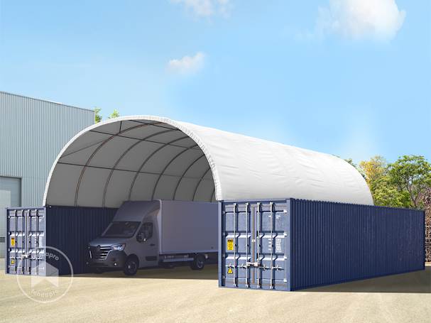 8x12 m cobertura para contentores, com lona PRIMEtex, branco, com estática 8x12 m cobertura para contentores, com lona PRIMEtex, branco, com estática