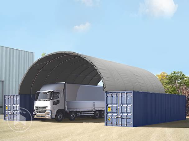 10x12 m cobertura para contentores, com lona PRIMEtex, Cinzento, com estática 10x12 m cobertura para contentores, com lona PRIMEtex, Cinzento, com estática