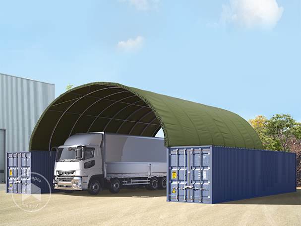 10x12 m cobertura para contentores, com lona PRIMEtex, Verde escuro, com estática 10x12 m cobertura para contentores, com lona PRIMEtex, Verde escuro, com estática