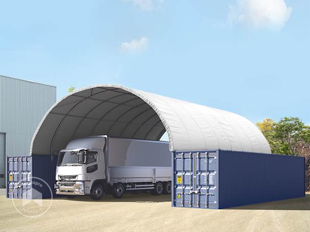 10x12 m cobertura para contentores, com lona PRIMEtex, branco, com estática 10x12 m cobertura para contentores, com lona PRIMEtex, branco, com estática
