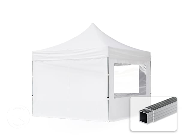Pavilhão dobrável 3x3 m em alumínio, com 4 painéis laterais incluídos, branco