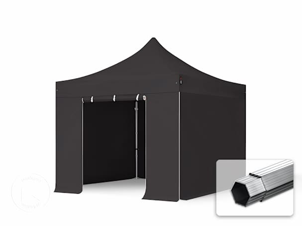 Pavilhão dobrável 3x3 m em alumínio, com 4 painéis laterais incluídos, Preto Pavilhão dobrável 3x3 m em alumínio, com 4 painéis laterais incluídos, Preto