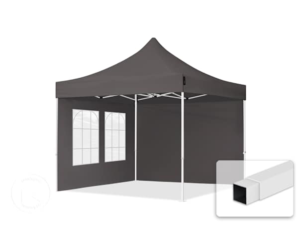 Pavilhão dobrável 3x3 m em Aço, com 2 painéis laterais incluídos, Cinzento escuro Pavilhão dobrável 3x3 m em Aço, com 2 painéis laterais incluídos, Cinzento escuro