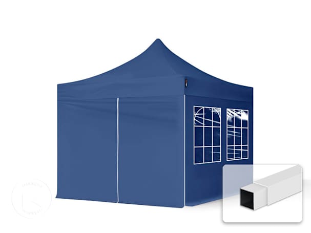 Pavilhão dobrável 3x3 m em Aço, com 4 painéis laterais incluídos, Azul Pavilhão dobrável 3x3 m em Aço, com 4 painéis laterais incluídos, Azul