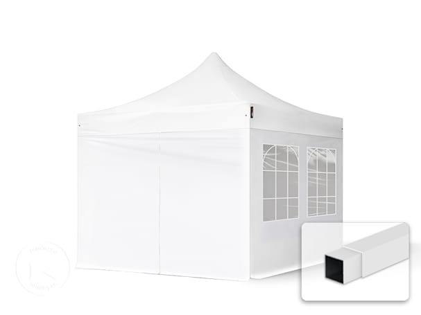 Pavilhão dobrável 3x3 m em Aço, com 4 painéis laterais incluídos, branco Pavilhão dobrável 3x3 m em Aço, com 4 painéis laterais incluídos, branco