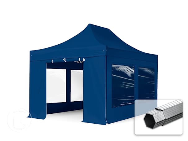 Pavilhão dobrável 3x4,5 m em alumínio, com 4 painéis laterais incluídos, Azul Pavilhão dobrável 3x4,5 m em alumínio, com 4 painéis laterais incluídos, Azul
