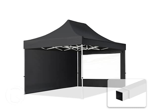Pavilhão dobrável 3x4,5 m em Aço, com 2 painéis laterais incluídos, Preto Pavilhão dobrável 3x4,5 m em Aço, com 2 painéis laterais incluídos, Preto
