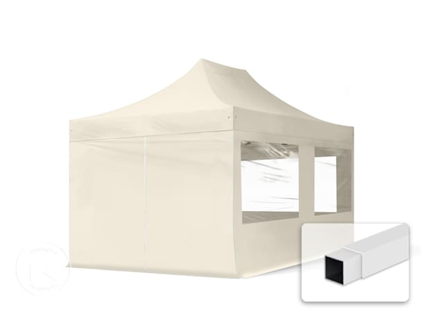 Pavilhão dobrável 3x4,5 m em Aço, com 4 painéis laterais incluídos, Creme Pavilhão dobrável 3x4,5 m em Aço, com 4 painéis laterais incluídos, Creme