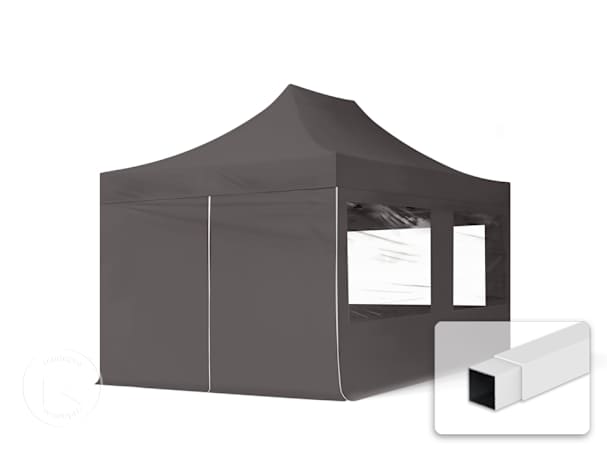 Pavilhão dobrável 3x4,5 m em Aço, com 4 painéis laterais incluídos, Cinzento escuro Pavilhão dobrável 3x4,5 m em Aço, com 4 painéis laterais incluídos, Cinzento escuro