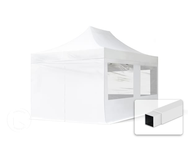 Pavilhão dobrável 3x4,5 m em Aço, com 4 painéis laterais incluídos, branco