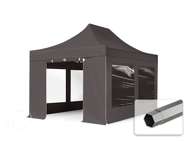 Pavilhão dobrável 3x4,5 m em Aço, com 4 painéis laterais incluídos, Cinzento escuro Pavilhão dobrável 3x4,5 m em Aço, com 4 painéis laterais incluídos, Cinzento escuro