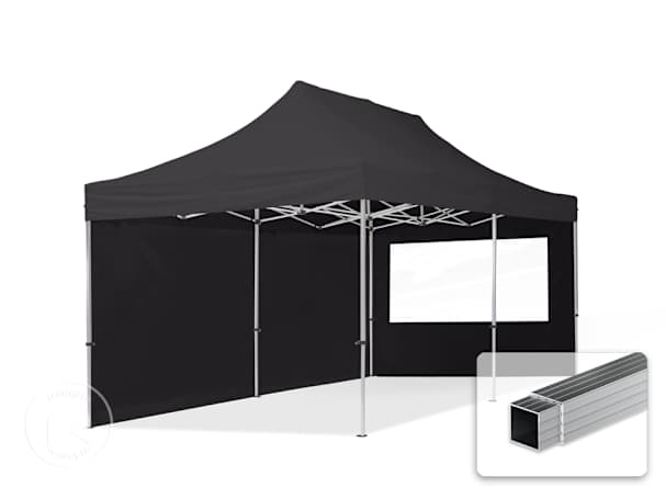 Pavilhão dobrável 3x6 m em alumínio, com 2 painéis laterais incluídos, Preto Pavilhão dobrável 3x6 m em alumínio, com 2 painéis laterais incluídos, Preto