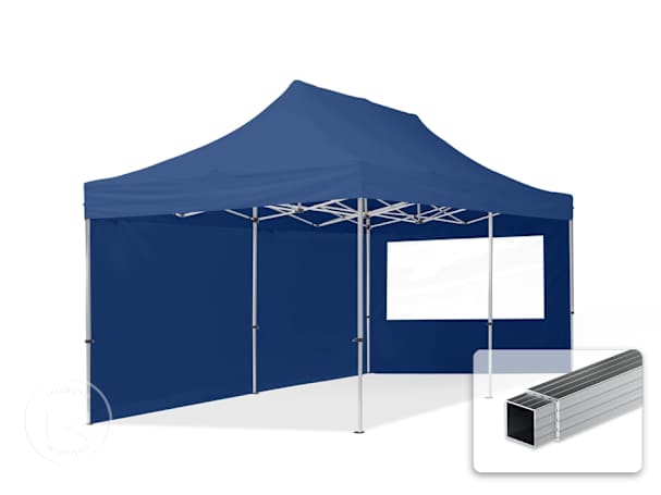 Pavilhão dobrável 3x6 m em alumínio, com 2 painéis laterais incluídos, Azul escuro Pavilhão dobrável 3x6 m em alumínio, com 2 painéis laterais incluídos, Azul escuro
