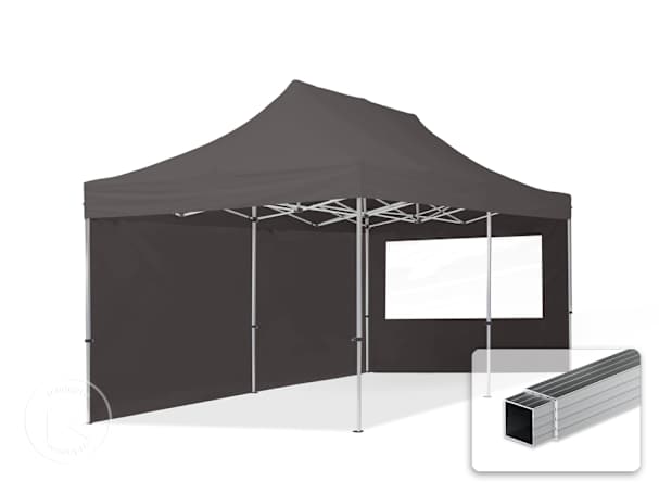 Pavilhão dobrável 3x6 m em alumínio, com 2 painéis laterais incluídos, Cinzento escuro Pavilhão dobrável 3x6 m em alumínio, com 2 painéis laterais incluídos, Cinzento escuro