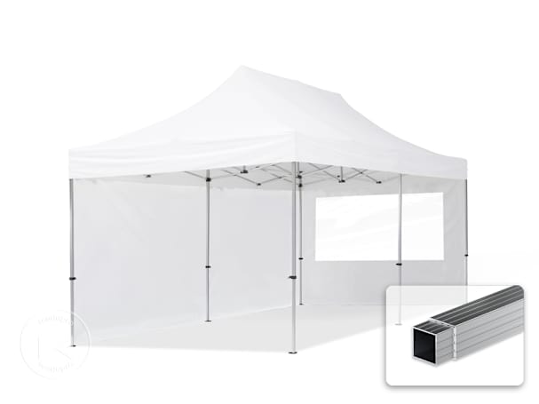 Pavilhão dobrável 3x6 m em alumínio, com 2 painéis laterais incluídos, branco Pavilhão dobrável 3x6 m em alumínio, com 2 painéis laterais incluídos, branco