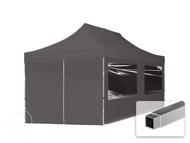 Pavilhão dobrável 3x6 m em alumínio, com 4 painéis laterais incluídos, Cinzento escuro Pavilhão dobrável 3x6 m em alumínio, com 4 painéis laterais incluídos, Cinzento escuro