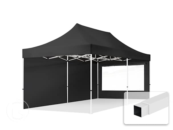 Pavilhão dobrável 3x6 m em Aço, com 2 painéis laterais incluídos, Preto Pavilhão dobrável 3x6 m em Aço, com 2 painéis laterais incluídos, Preto