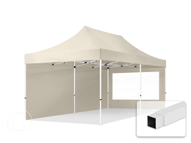 Pavilhão dobrável 3x6 m em Aço, com 2 painéis laterais incluídos, Creme Pavilhão dobrável 3x6 m em Aço, com 2 painéis laterais incluídos, Creme
