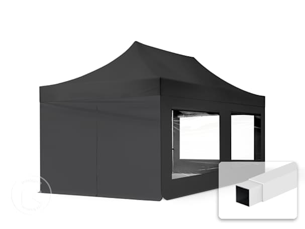 Pavilhão dobrável 3x6 m em Aço, com 4 painéis laterais incluídos, Preto Pavilhão dobrável 3x6 m em Aço, com 4 painéis laterais incluídos, Preto