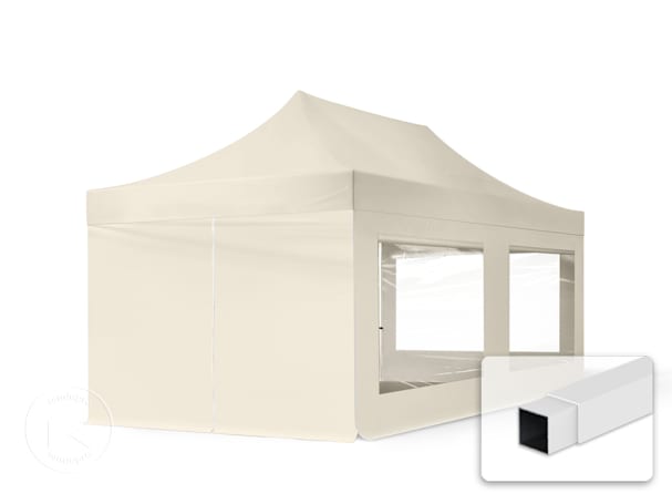 Pavilhão dobrável 3x6 m em Aço, com 4 painéis laterais incluídos, Creme Pavilhão dobrável 3x6 m em Aço, com 4 painéis laterais incluídos, Creme