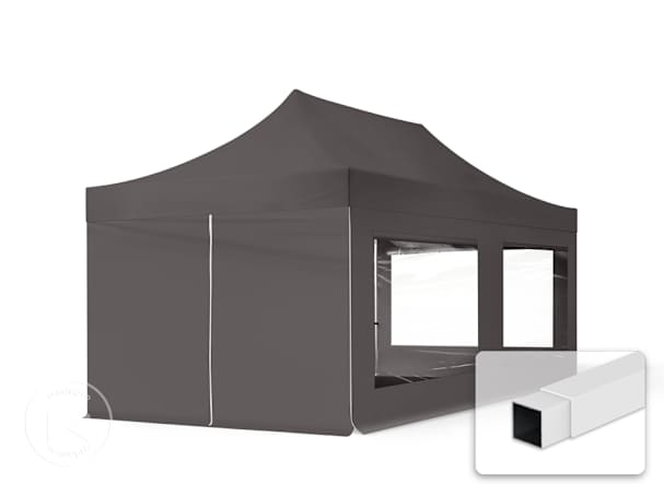 Pavilhão dobrável 3x6 m em Aço, com 4 painéis laterais incluídos, Cinzento escuro Pavilhão dobrável 3x6 m em Aço, com 4 painéis laterais incluídos, Cinzento escuro